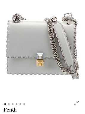 Fendi Kan I Medium Leather Shoulder Bag- Pearl Grey with Scalloped Edges EUC